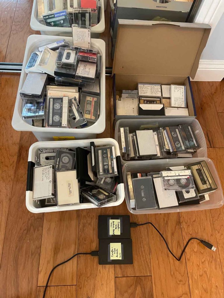 cassette tapes in bins